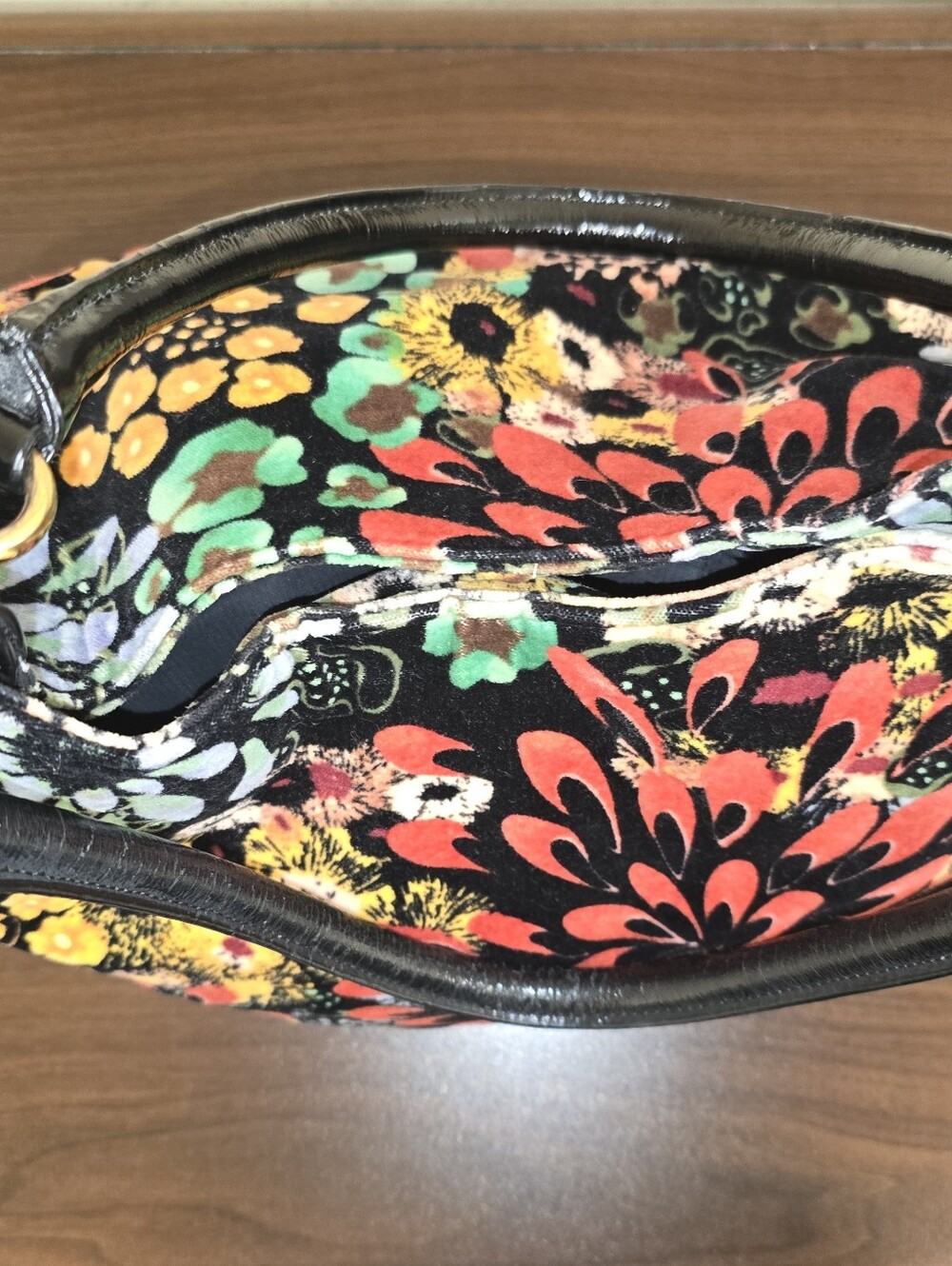 Talbots Floral Velvet Hobo Bag Black Gold Hardware - Picture 15 of 15